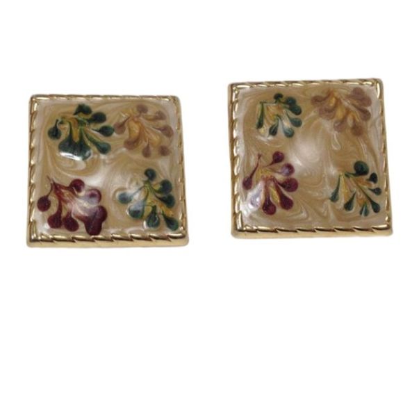 Vintage 1980’s Diamond Shaped Enamel Earrings - Picture 2 of 3